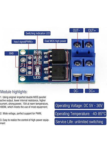 30PCS Mosfet Switch Modülü Dc 5V-36V 15A (Max 30A) 400W Çift Yüksek Güç 0-20KHZ Pwm Dc Motor Hız Denetleyicisi (Yurt Dışından) fırsatları