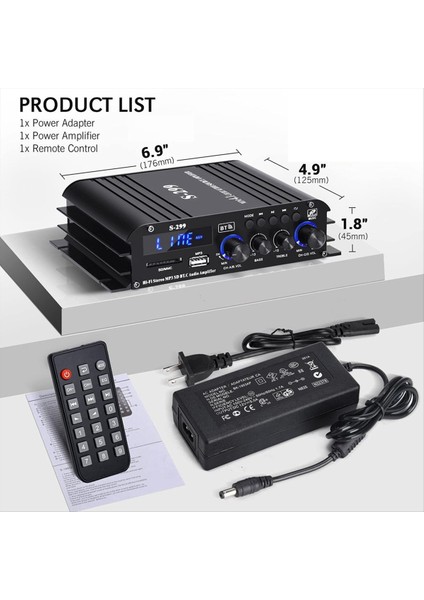S-299 Mini 4 1 Ses Stereo Güç Amplifikatörü Bt Taşınabilir Araba ve Ev Çift Kullanımlı 4X40W Uzak Ses Amplifikatörü Ab Fişi (Yurt Dışından) modelleri