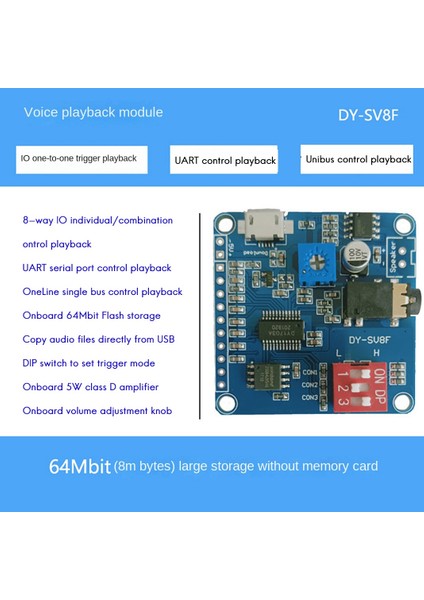 DY-SV8F Sesli Oynatma Modülü Mp3 Çalar Uart I/o Tetikleme Amplifikatör Sınıfı D 5W 8m Depolama Flaşı Sd/tf Kartı Arduino Için (Yurt Dışından) fiyatları