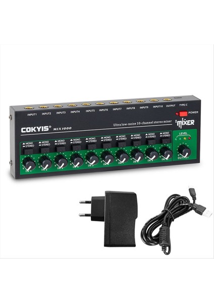 Cokyis MIX1000 Ultra Düşük Gürültü 10 Kanallı Stereo Mixer Mini Ses Ses Mikseri Küçük Kulüpler Barlar Gitar Bas Klavyeleri (Ab) (Yurt Dışından)