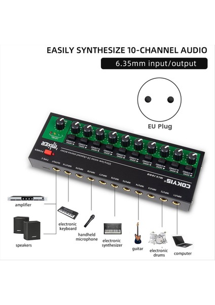 Cokyis MIX1000 Ultra Düşük Gürültü 10 Kanallı Stereo Mixer Mini Ses Ses Mikseri Küçük Kulüpler Barlar Gitar Bas Klavyeleri (Ab) (Yurt Dışından) modelleri