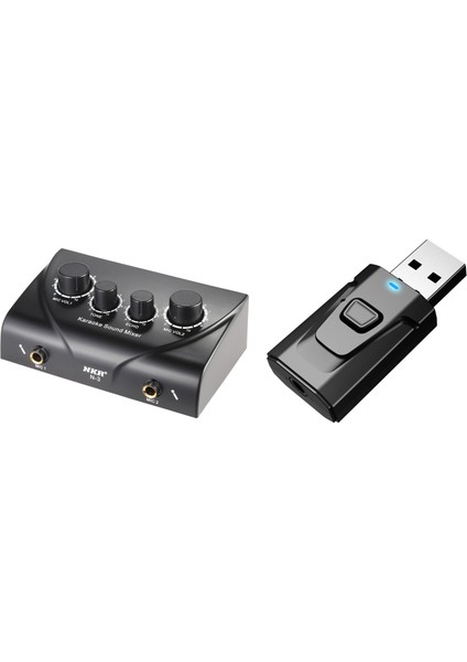 Çift Mikrofon Girişleri Amplifikatör Için Ses Ses Mikseri Siyah Abd Fişi ve 1 USB Bluetooth Verici Alıcısı (Yurt Dışından)