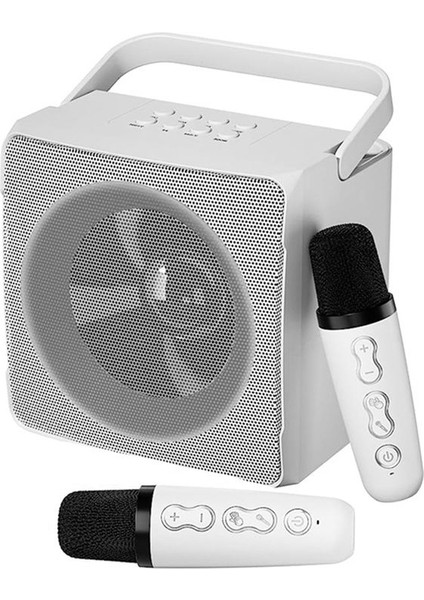 Aile Ktv Ses Seti Çift Kablosuz Mikrofon Bir Açık Mekan Taşınabilir Karaoke Bluetooth Hoparlör Beyaz (Yurt Dışından)