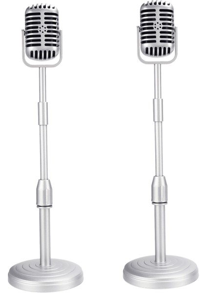 2x Masaüstü Mikrofon Pervane Modeli Ayarlanabilir Yüksekliğe Sahip Klasik Retro Tarzı Mikrofon Standı Mikrofon Pervane Gümüş (Yurt Dışından)
