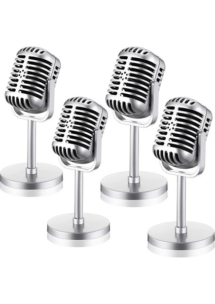 4pcs Retro Mikrofon Props Model Vintage Mikrofon Antika Oyuncak Mikrofon Sahne Masa Dekoru Gümüş (Yurt Dışından)