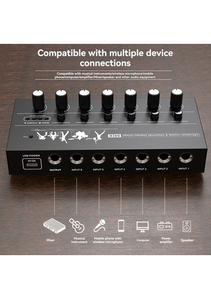 Kompakt 6 Kanallı Sesli Mikser Ultra Düşük Gürültü Gitarlar Için Yüksek Performanslı Stereo Mikser Bas Klavyeler (Yurt Dışından) fırsatları