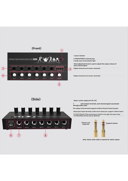 Kompakt 6 Kanallı Sesli Mikser Ultra Düşük Gürültü Gitarlar Için Yüksek Performanslı Stereo Mikser Bas Klavyeler (Yurt Dışından) indirimleri