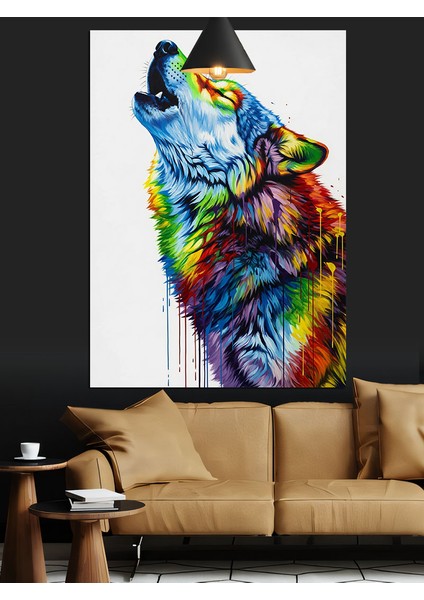 Kurt Hayvan Renkli Uluma Dekoratif Kanvas - Mdf Ahşap Tablo fiyatları