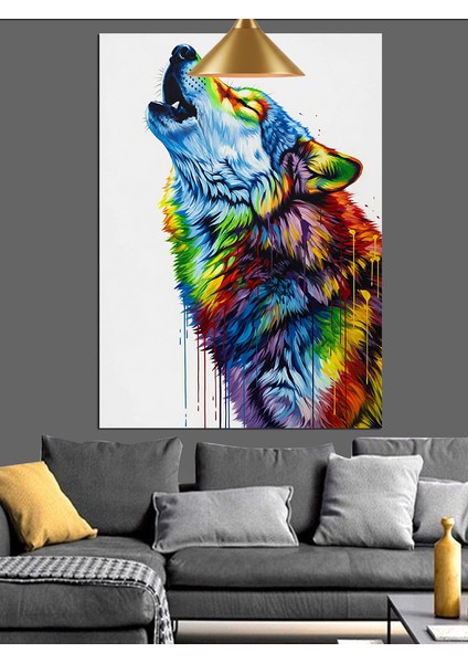 Kurt Hayvan Renkli Uluma Dekoratif Kanvas - Mdf Ahşap Tablo modelleri