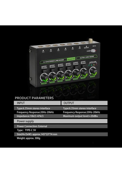 Mini Audio Mixer 6 Kanallı Stereo Hat Mikseri DC5V Profesyoneller Için Bağımsız Mikrofon Kontrol Mikseri Yeni Başlayanlar (Ab) (Yurt Dışından)