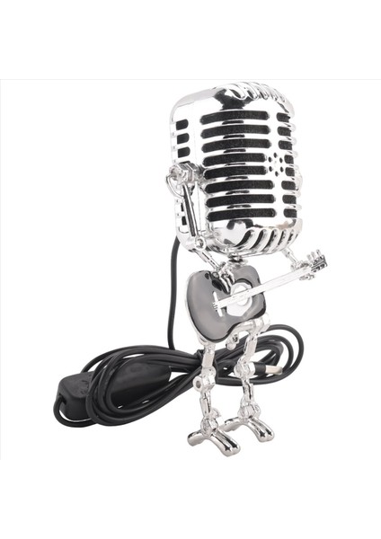 2x Retro Tarzı Vintage Mikrofon Robot Masa Lambası Vintage Mikrofon Robot Dokunmatik Dimmer Lamba Masa Lambası Siyah (Yurt Dışından) modelleri