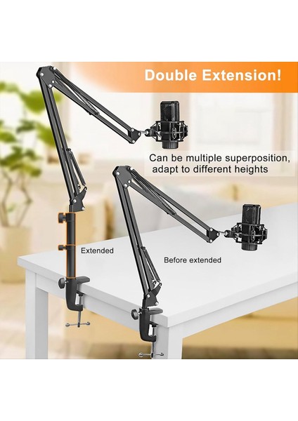 Mikrofon Bom Kolu Uzatma Tüpü Mikrofon Süspansiyon Bomu Makas Kolu Standı Tutucusu Için Mikrofon Standı Uzatma Yükseltici (Yurt Dışından)