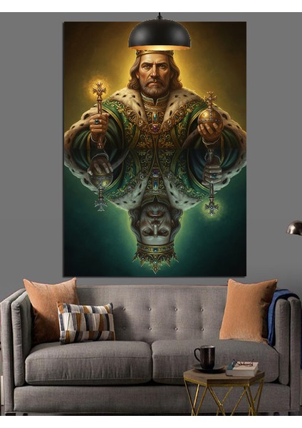 Haç Tutan Kral Dekoratif Kanvas - Mdf Ahşap Tablo