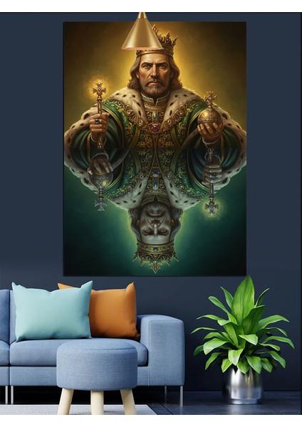 Haç Tutan Kral Dekoratif Kanvas - Mdf Ahşap Tablo fiyatları