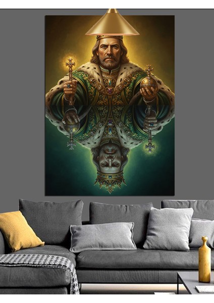 Haç Tutan Kral Dekoratif Kanvas - Mdf Ahşap Tablo fırsatları