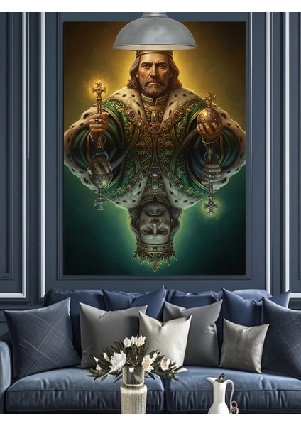 Haç Tutan Kral Dekoratif Kanvas - Mdf Ahşap Tablo indirimleri