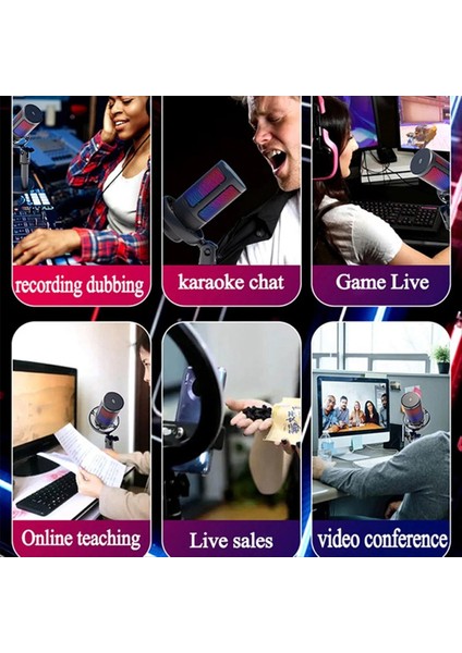 USB Kondenser Metal Mikrofon Rgb Işık Masaüstü Podcast Mikrofon ile Profesyonel Kayıt Akışı (Yurt Dışından)