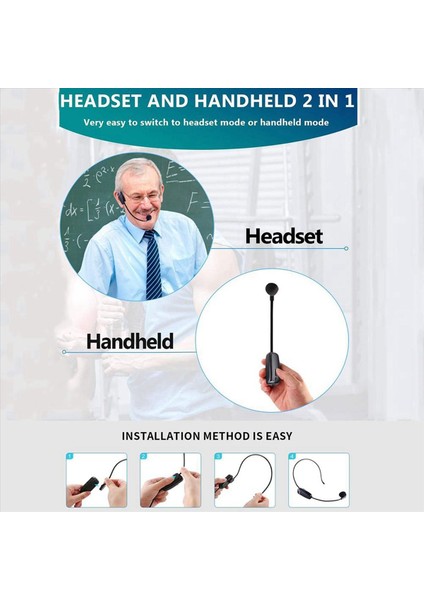 3x Yeni 2 Arada 1 El Tipi Uhf Kablosuz Mikrofon Profesyonel Head-Good Mic Mikrofon Hacim Amplifikatörü Konuşma Öğretimi (Yurt Dışından) fiyatları