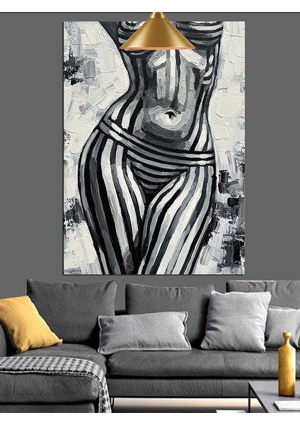 Siyah Beyaz Çizgilerle Kadın Vücudu Dekoratif Kanvas - Mdf Ahşap Tablo fiyatları