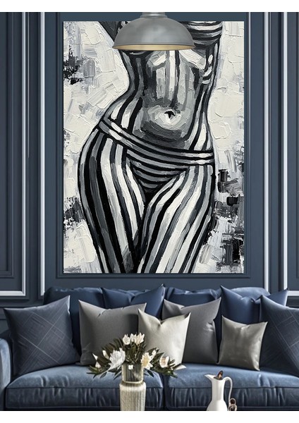 Siyah Beyaz Çizgilerle Kadın Vücudu Dekoratif Kanvas - Mdf Ahşap Tablo modelleri