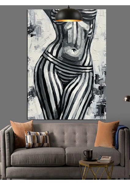 Siyah Beyaz Çizgilerle Kadın Vücudu Dekoratif Kanvas - Mdf Ahşap Tablo fırsatları