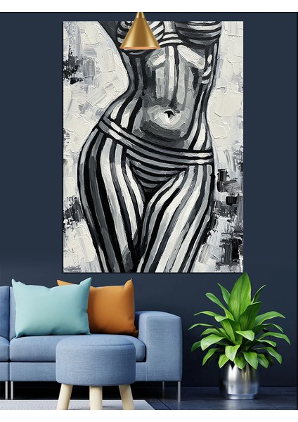Siyah Beyaz Çizgilerle Kadın Vücudu Dekoratif Kanvas - Mdf Ahşap Tablo indirimleri
