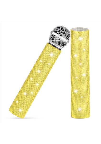 2x Mikrofon Sapı Kapağı Parti ve Tv Şovu Için Işıltılı Bling Rhinestones Mikrofon Kolu Kol Çoğu Kablosuz Mikrofon Altın Için (Yurt Dışından) modelleri
