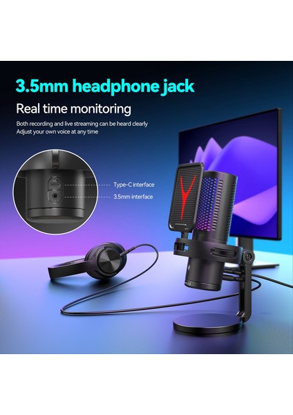 Oyun Mikrofon Profesyonel Kondenser Mikrofon Rgb USB Kablolu Mikrofon Pc Dizüstü Bilgisayar Podcast Gamer Karaoke (Yurt Dışından) fiyatları