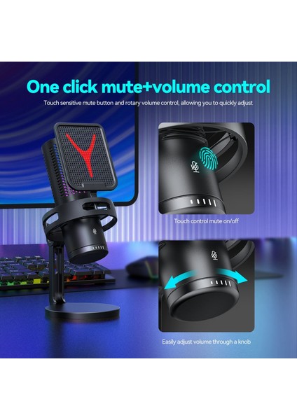 Oyun Mikrofon Profesyonel Kondenser Mikrofon Rgb USB Kablolu Mikrofon Pc Dizüstü Bilgisayar Podcast Gamer Karaoke (Yurt Dışından) fırsatları