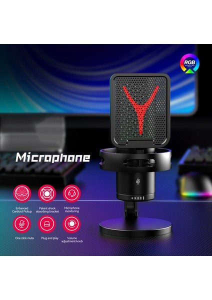 Oyun Mikrofon Profesyonel Kondenser Mikrofon Rgb USB Kablolu Mikrofon Pc Dizüstü Bilgisayar Podcast Gamer Karaoke (Yurt Dışından) indirimleri