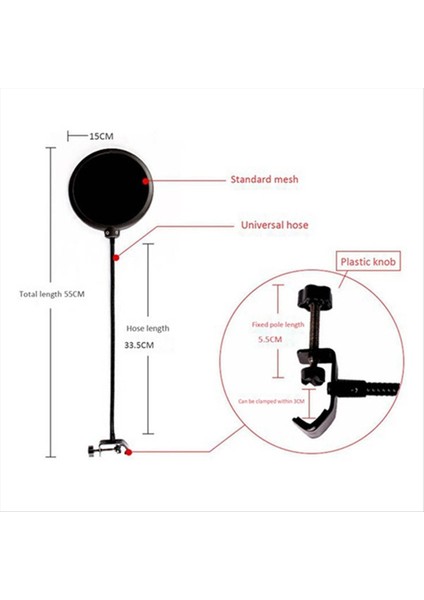 Mikrofon Filtresi Studio Mic Kapağı Kayıt Anti Sprey Kapak Kalkanı Esnek Gooseeck ve Kelepçe (Yurt Dışından) fiyatları