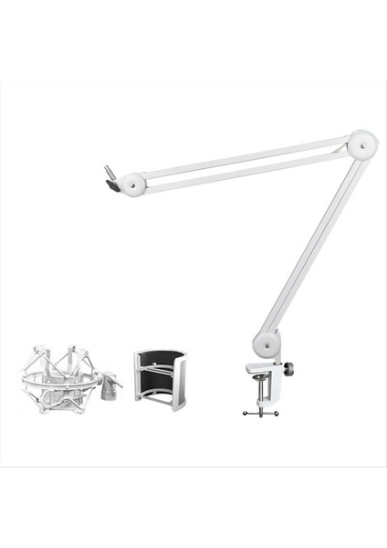 Mikrofon Kolu Kayıt Podcast Ayarlanabilir Süspansiyon Bomu Makas Kolu Filtreli Şok Montajı Beyaz (Yurt Dışından)