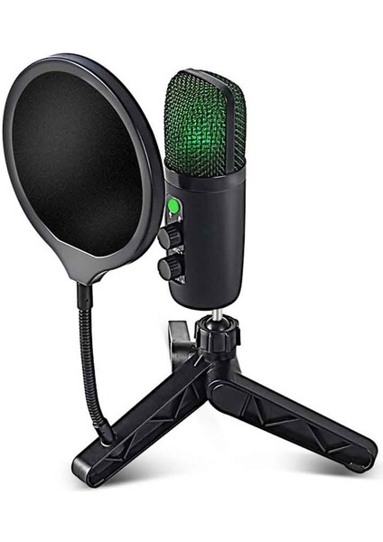 Parlak Rgb Aydınlatma Standart Yapılandırması ile Pc Için USB Mikrofon Kondenser Oyun Mikrofonu (Yurt Dışından)