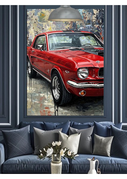 Kırmızı Klasik Araba Antik Dekoratif Kanvas - Mdf Ahşap Tablo
