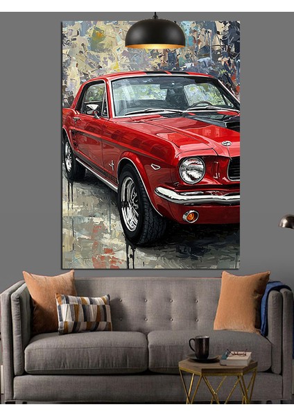 Kırmızı Klasik Araba Antik Dekoratif Kanvas - Mdf Ahşap Tablo fiyatları