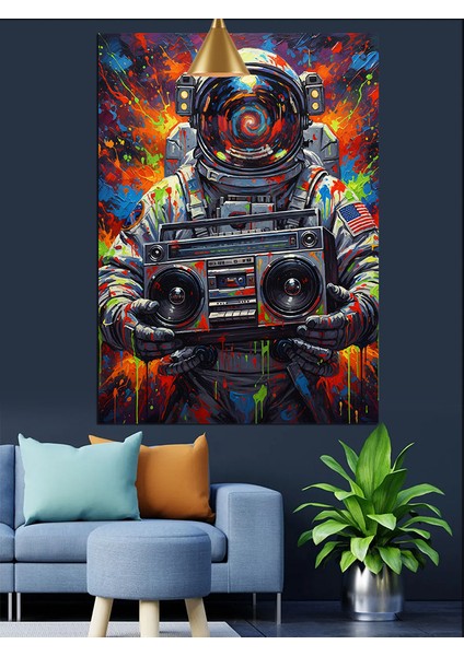 Kaset Çalar Taşıyan Astronot Dekoratif Kanvas - Mdf Ahşap Tablo modelleri