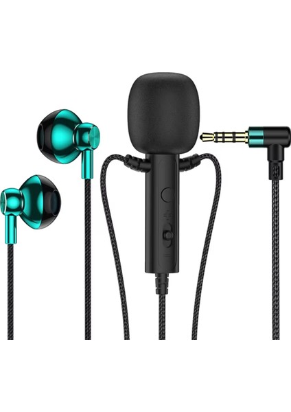 Karaoke Canlı Yayın Çevrimiçi Sınıf Oyun Siyah Yeşil Için Kulaklık Mini Klip Mikrofon ile 3 5mm Kulak Içi Lavalier Mikrofon (Yurt Dışından)