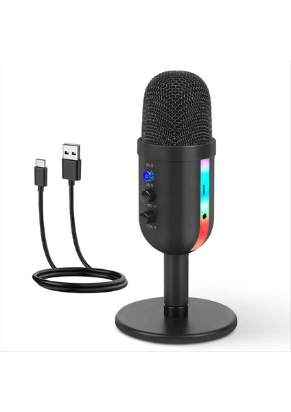 Rgb Oyun Mikrofonu Pc Bilgisayar Kaydı USB Kondenser Mikrofon Podcast&#39 Lar Etkileyici Olun Oyuncular Studio Mic (Yurt Dışından)