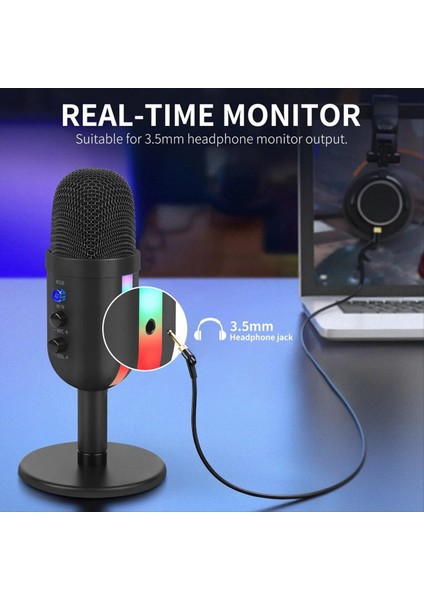 Rgb Oyun Mikrofonu Pc Bilgisayar Kaydı USB Kondenser Mikrofon Podcast&#39 Lar Etkileyici Olun Oyuncular Studio Mic (Yurt Dışından) indirimleri