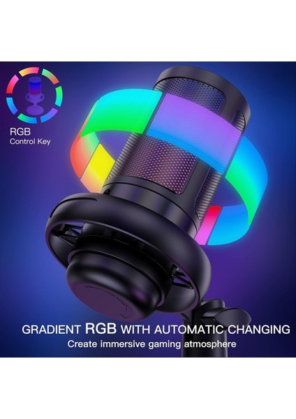 USB Kondenser Metal Mikrofon Rgb Işık Masaüstü Podcast Mikrofon ile Profesyonel Kayıt Akışı (Yurt Dışından) fırsatları