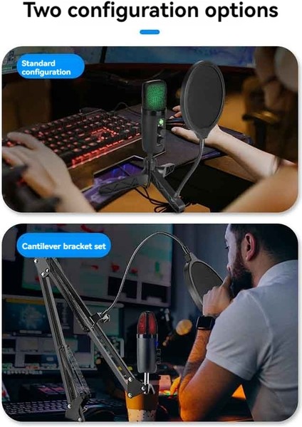 Parlak Rgb Aydınlatma Standart Yapılandırması ile Pc Için USB Mikrofon Kondenser Oyun Mikrofonu (Yurt Dışından) modelleri