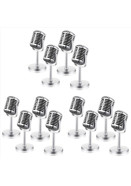 12PCS Retro Mikrofon Props Model Vintage Mikrofon Antika Oyuncak Mikrofon Sahne Masa Dekoru Gümüş (Yurt Dışından)