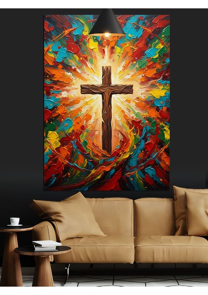 Hristiyanlık Haç Işık Dekoratif Kanvas - Mdf Ahşap Tablo