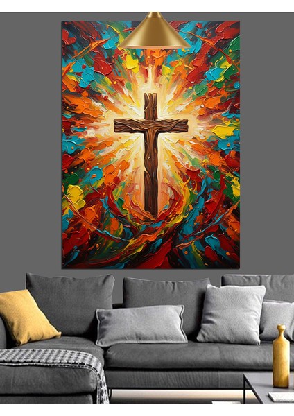 Hristiyanlık Haç Işık Dekoratif Kanvas - Mdf Ahşap Tablo fiyatları