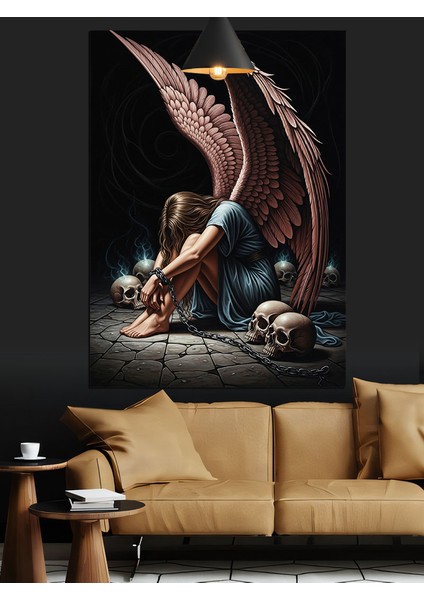 Tutsak Melek ve Kuru Kafalar Dekoratif Kanvas - Mdf Ahşap Tablo