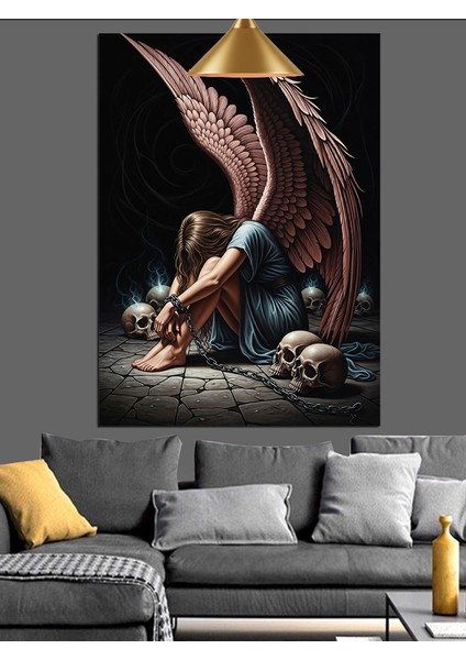 Tutsak Melek ve Kuru Kafalar Dekoratif Kanvas - Mdf Ahşap Tablo fiyatları