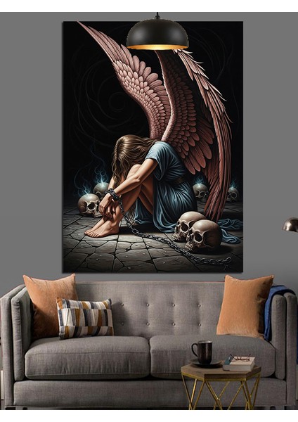 Tutsak Melek ve Kuru Kafalar Dekoratif Kanvas - Mdf Ahşap Tablo fırsatları