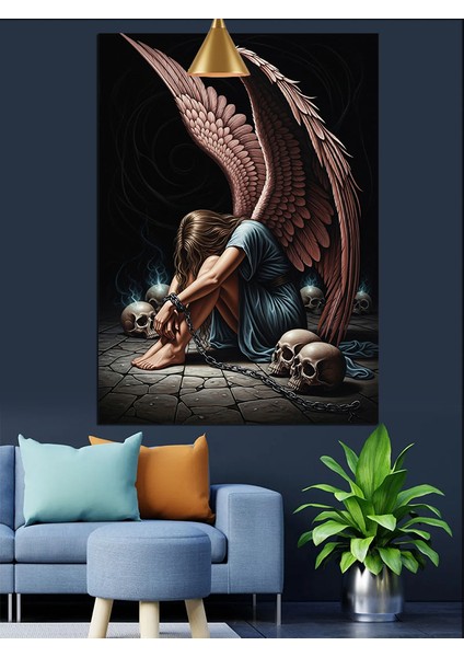 Tutsak Melek ve Kuru Kafalar Dekoratif Kanvas - Mdf Ahşap Tablo indirimleri