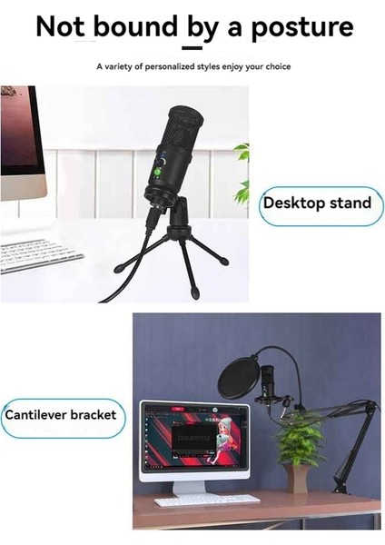 Pc Podcast Mikrofonu Için Bom Podcast Mikrofon Için Oyun USB Mikrofon Gürültü Iptali Kondenser Mikrofon A (Yurt Dışından) fırsatları