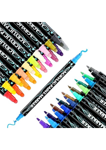 36 Renk Boya Kalemleri Boya Işaretleri Çift Uç Premium Ahşap Tuval Için Akrilik Boya Işaretleri Taş Kaya Resim (Yurt Dışından)